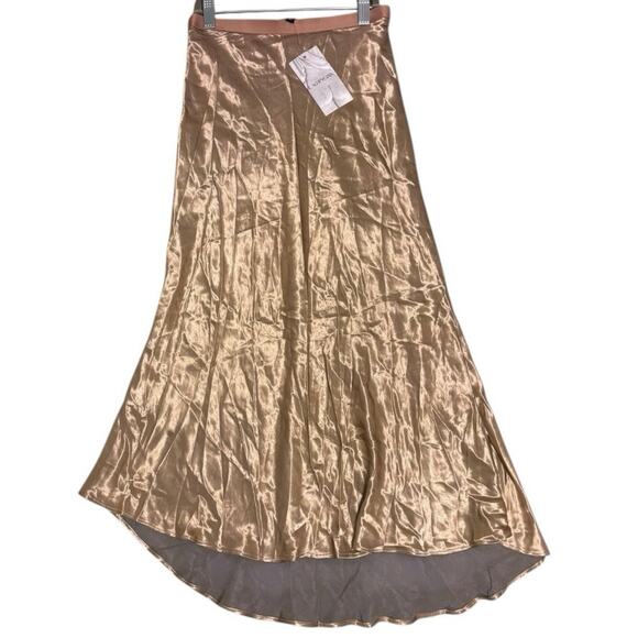 Callipygian Gold Taupe Satin Bias Cut Midi Skirt NWT Size 2 - Picture 2 of 5